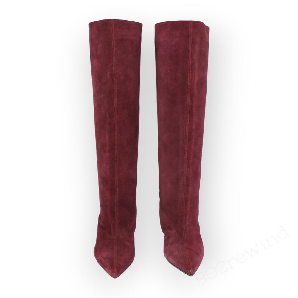 EU 38 ~ US 7.5/8 AnnaF Rosa Suede Sandy Boot KneeHigh 2.5" ConeHeel Italy Plum - Picture 12 of 16